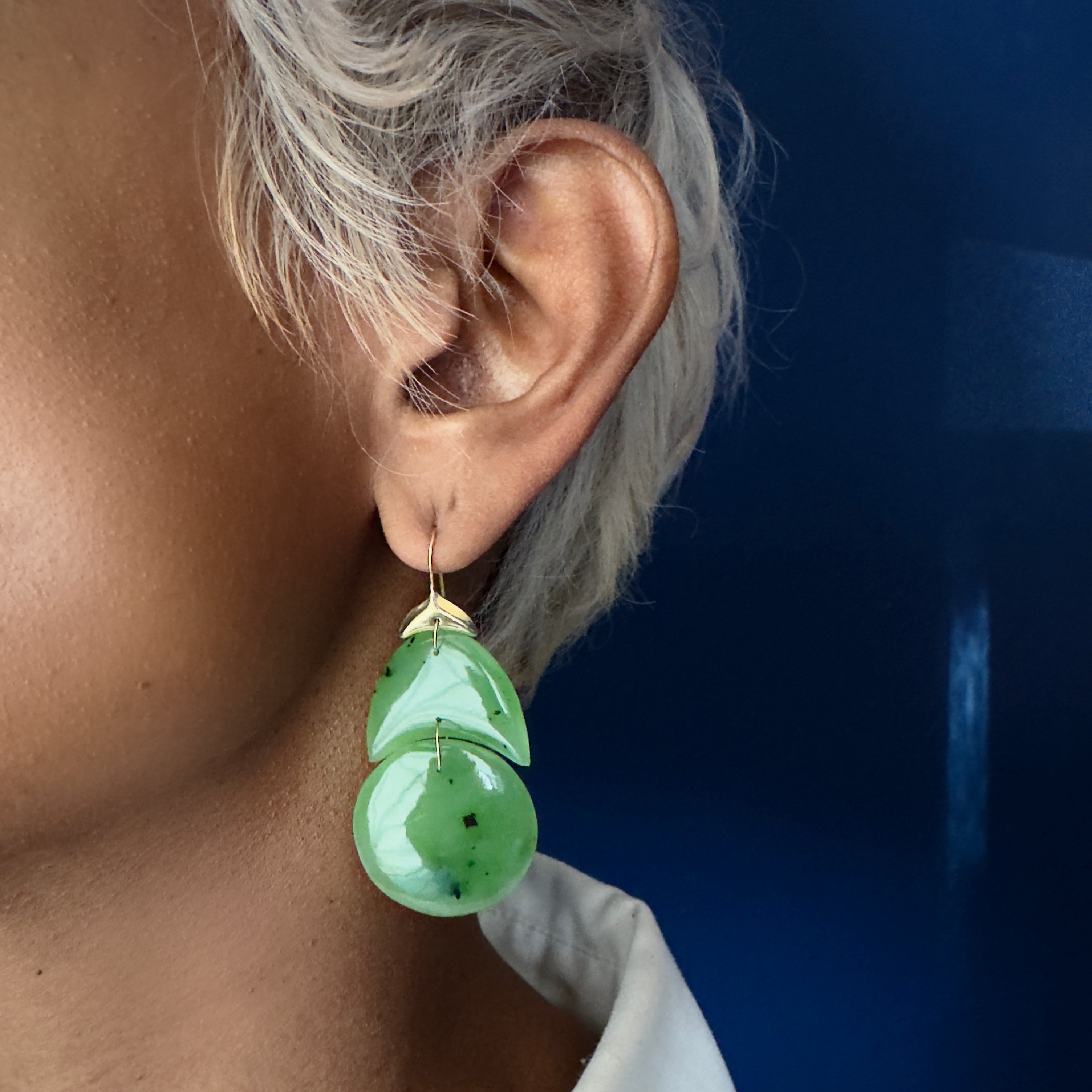 TenThousandThings 18k Nephrite Jade Small Arp Earrings