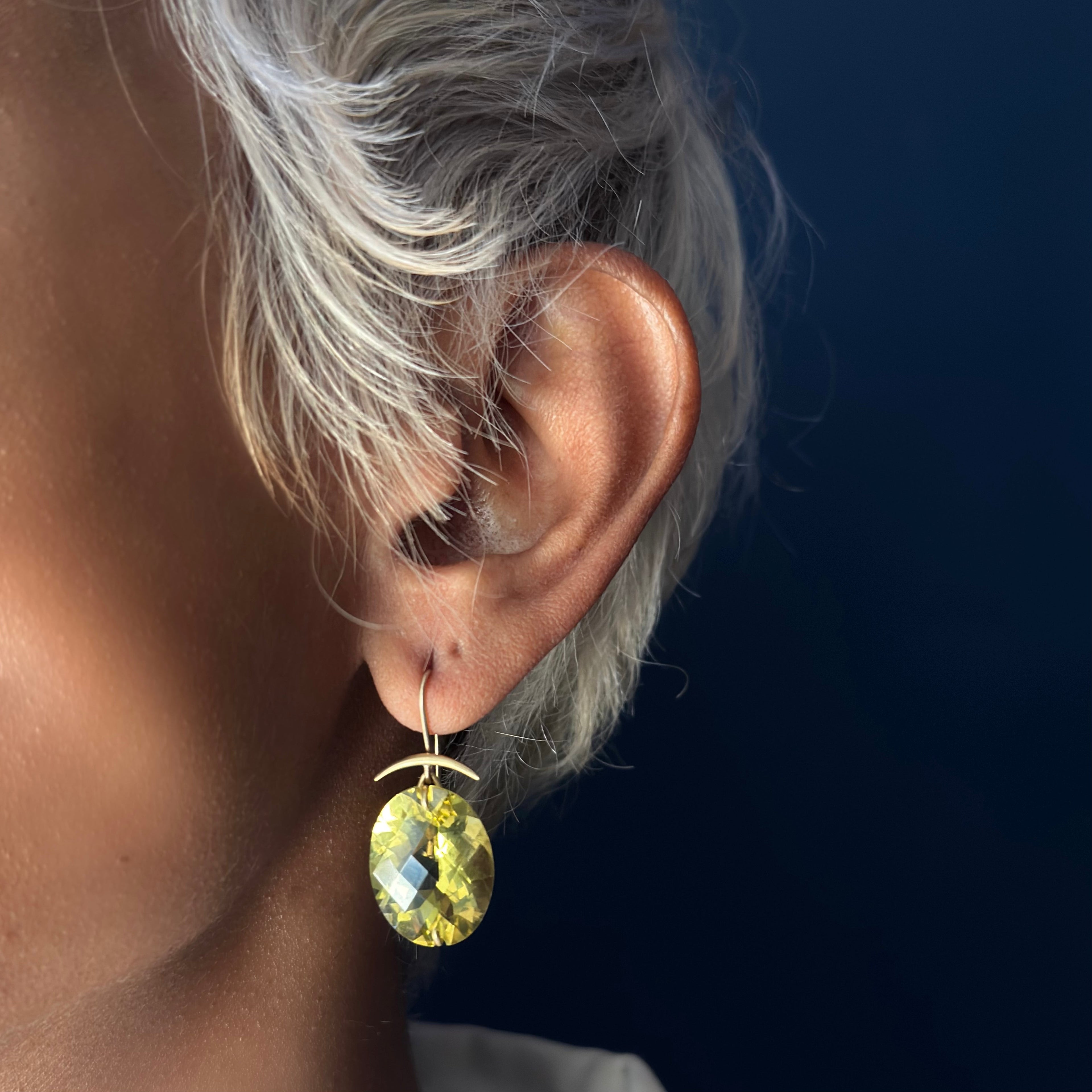 Gabriella Kiss 18k Oval Facetted Lemon Quartz Drop Earrings
