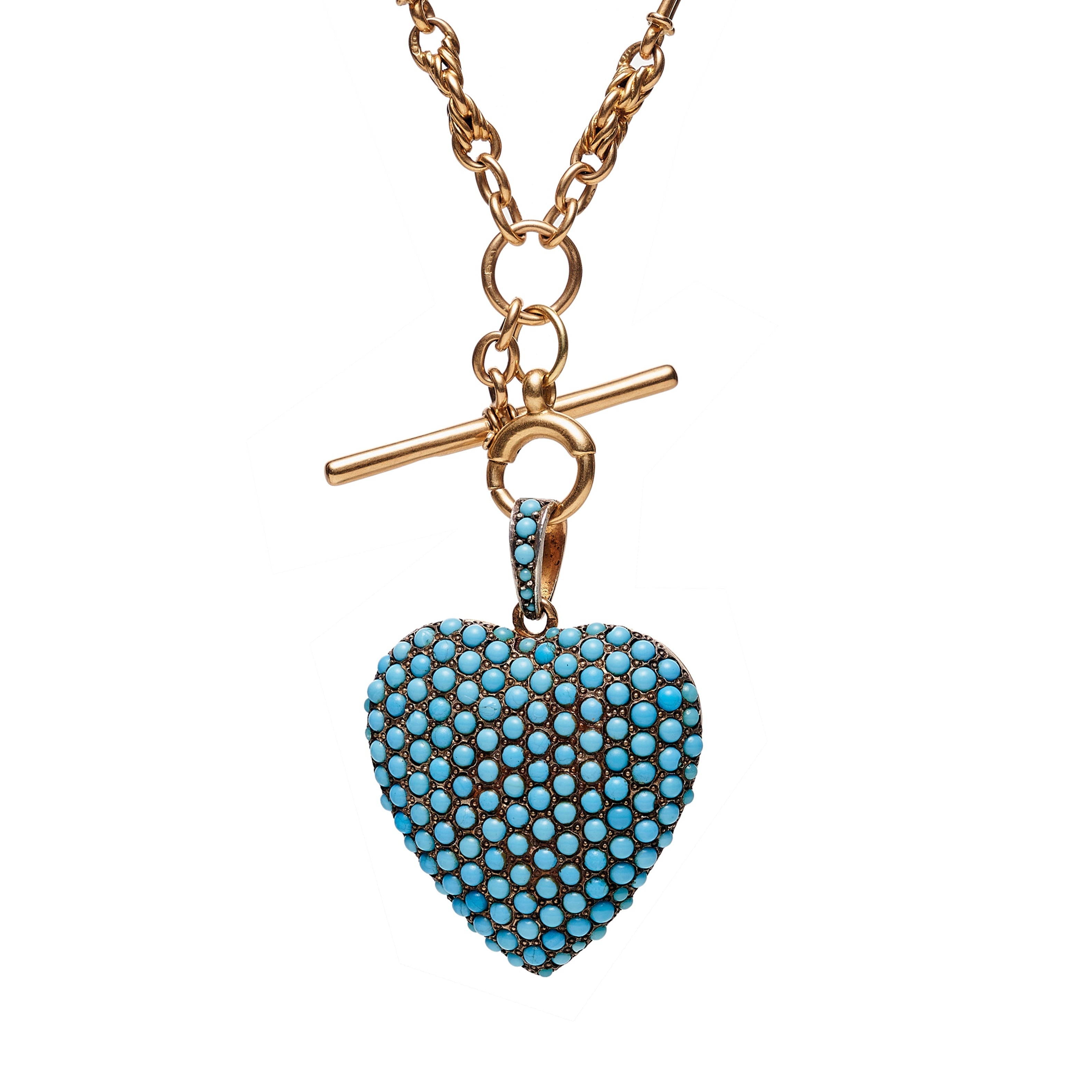 Vintage French 18k Pavé Turquoise Paste Heart Locket Pendant