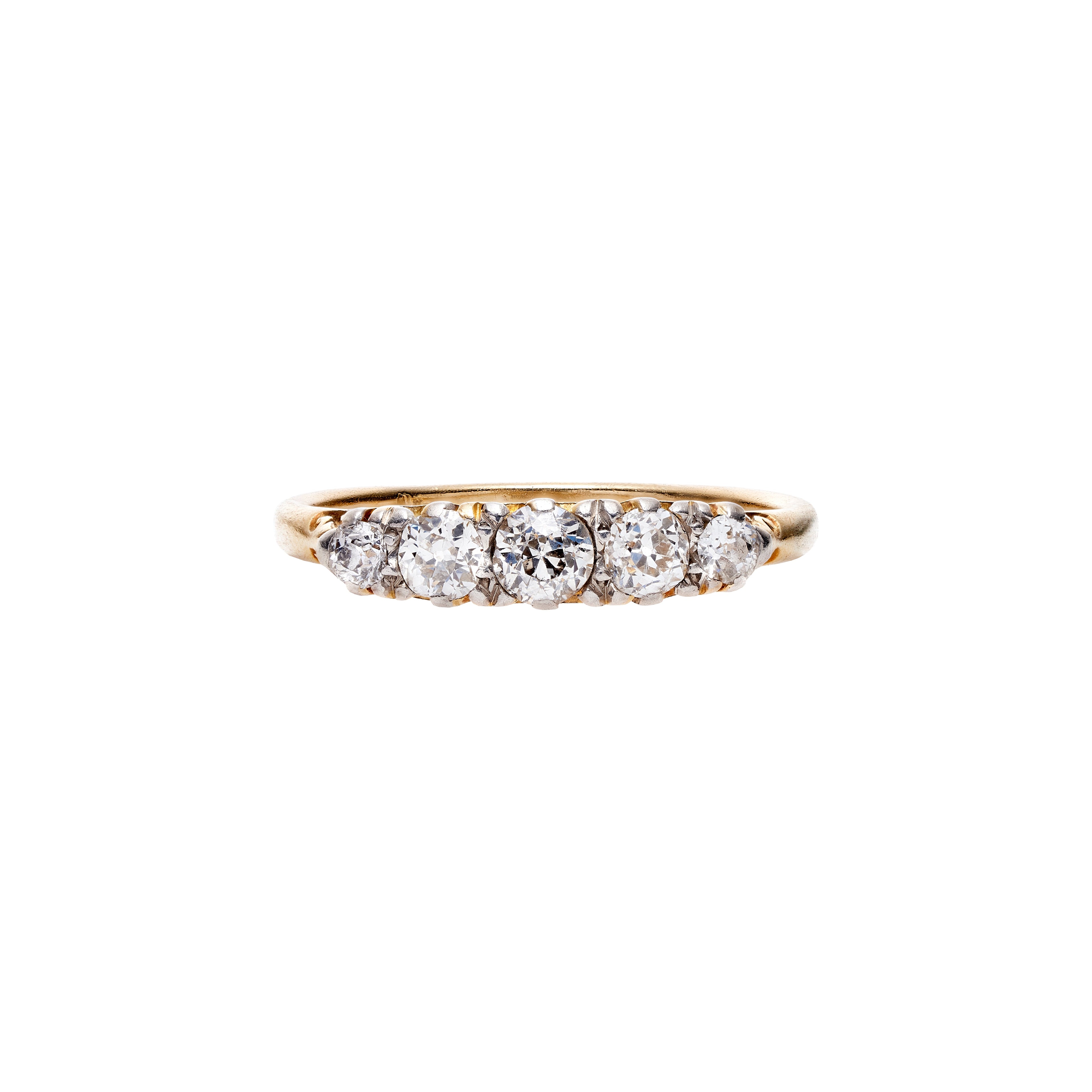 Antique Victorian 18k Five Diamond Half Hoop Ring- .45ct