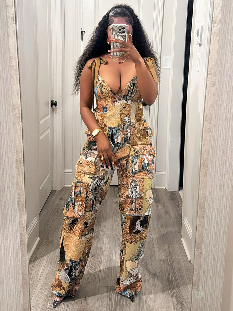 Vintage Corset Top & Cargo Pants Set