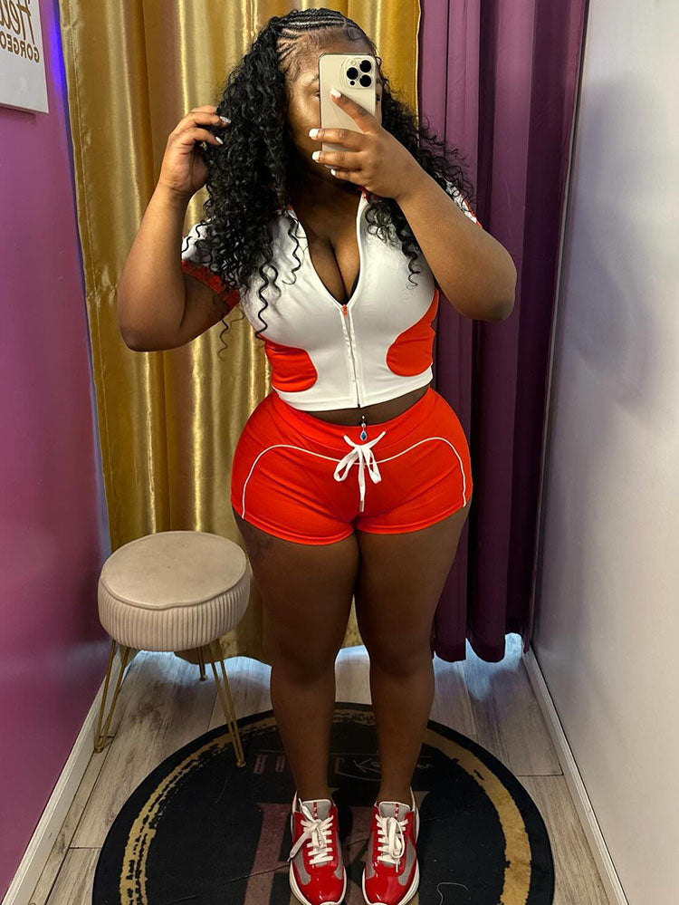 Sporty Contrast Jacket & Shorts Set