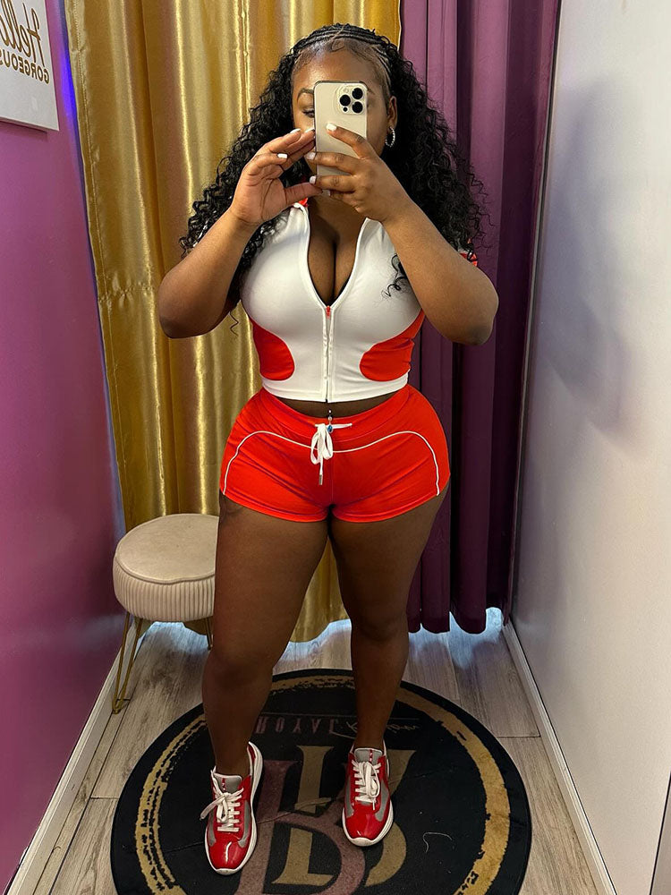 Sporty Contrast Jacket & Shorts Set