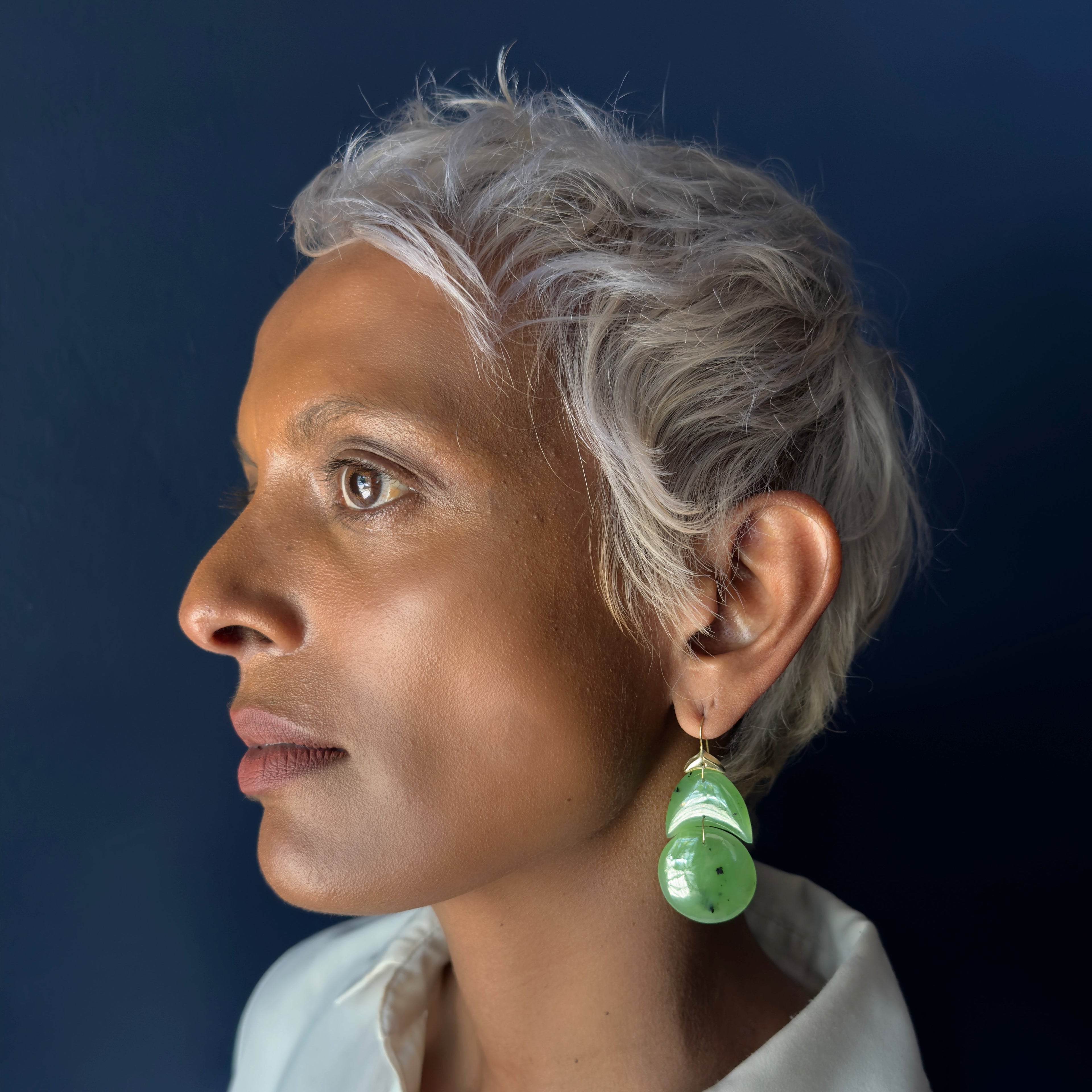 TenThousandThings 18k Nephrite Jade Small Arp Earrings