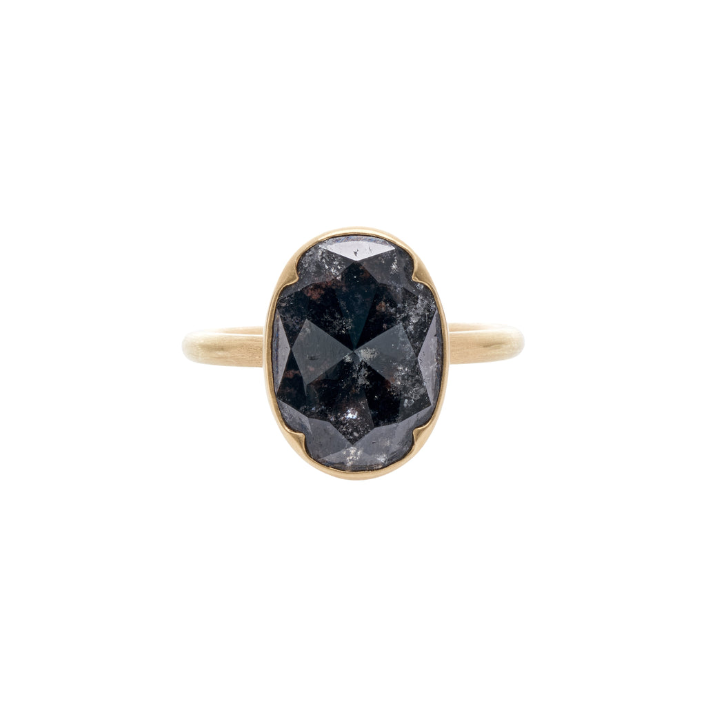 Gabriella Kiss 18k Oval Salt & Pepper Rose Cut Diamond Ring  - 3.44 ct