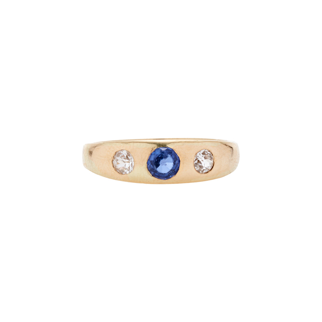Antique Victorian 18k Sapphire & Diamonds Hammer Set Ring