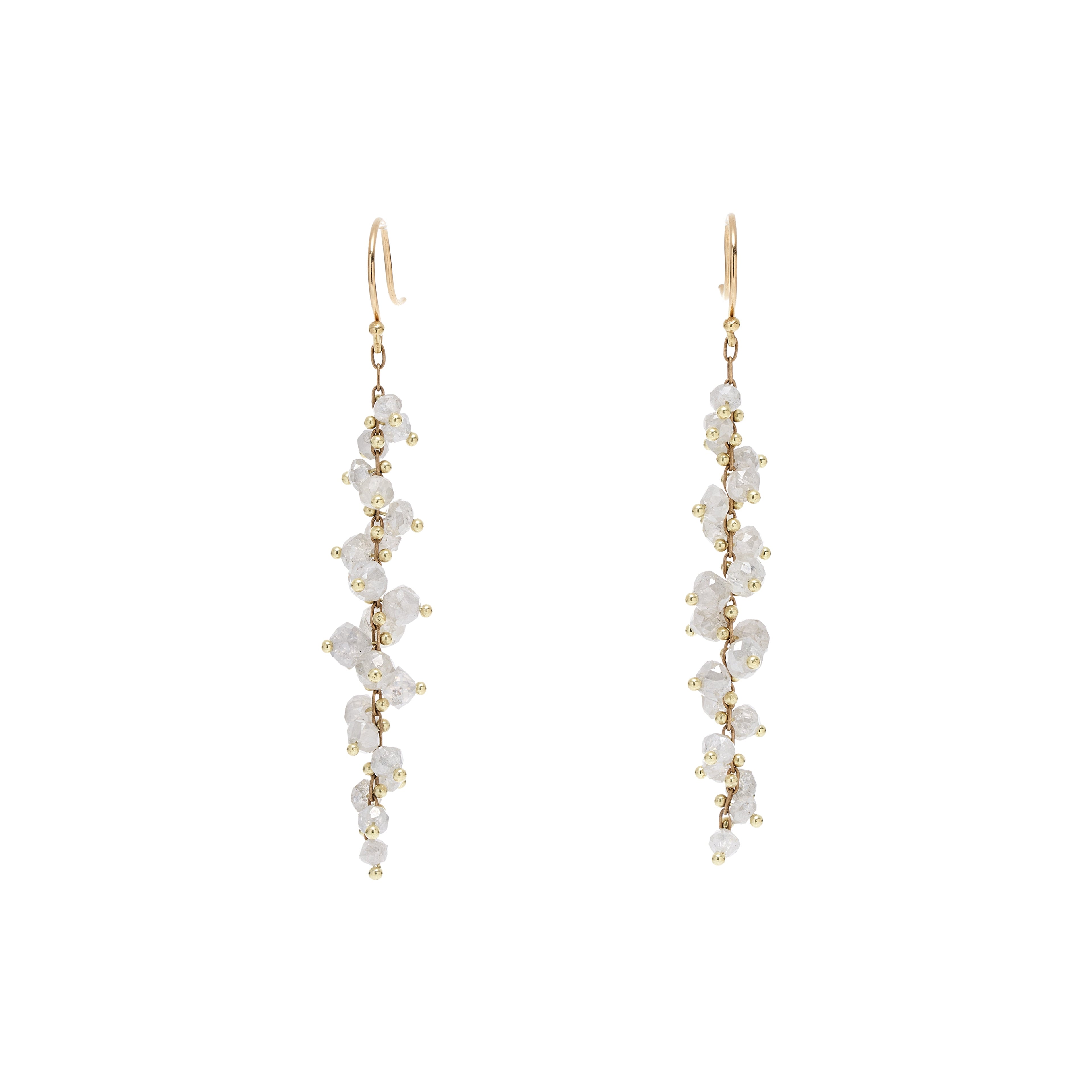 TenThousandThings 18k Beaded Long Spiral White Diamond Earrings- 10ctw.