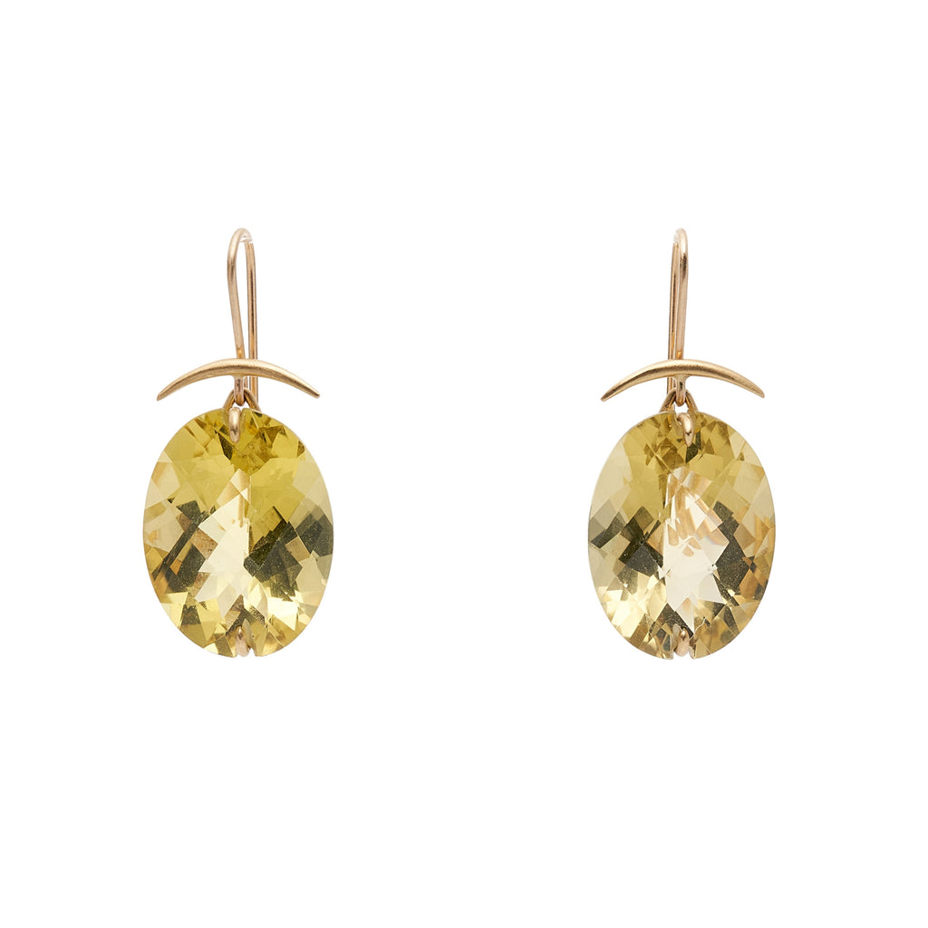 Gabriella Kiss 18k Oval Facetted Lemon Quartz Drop Earrings