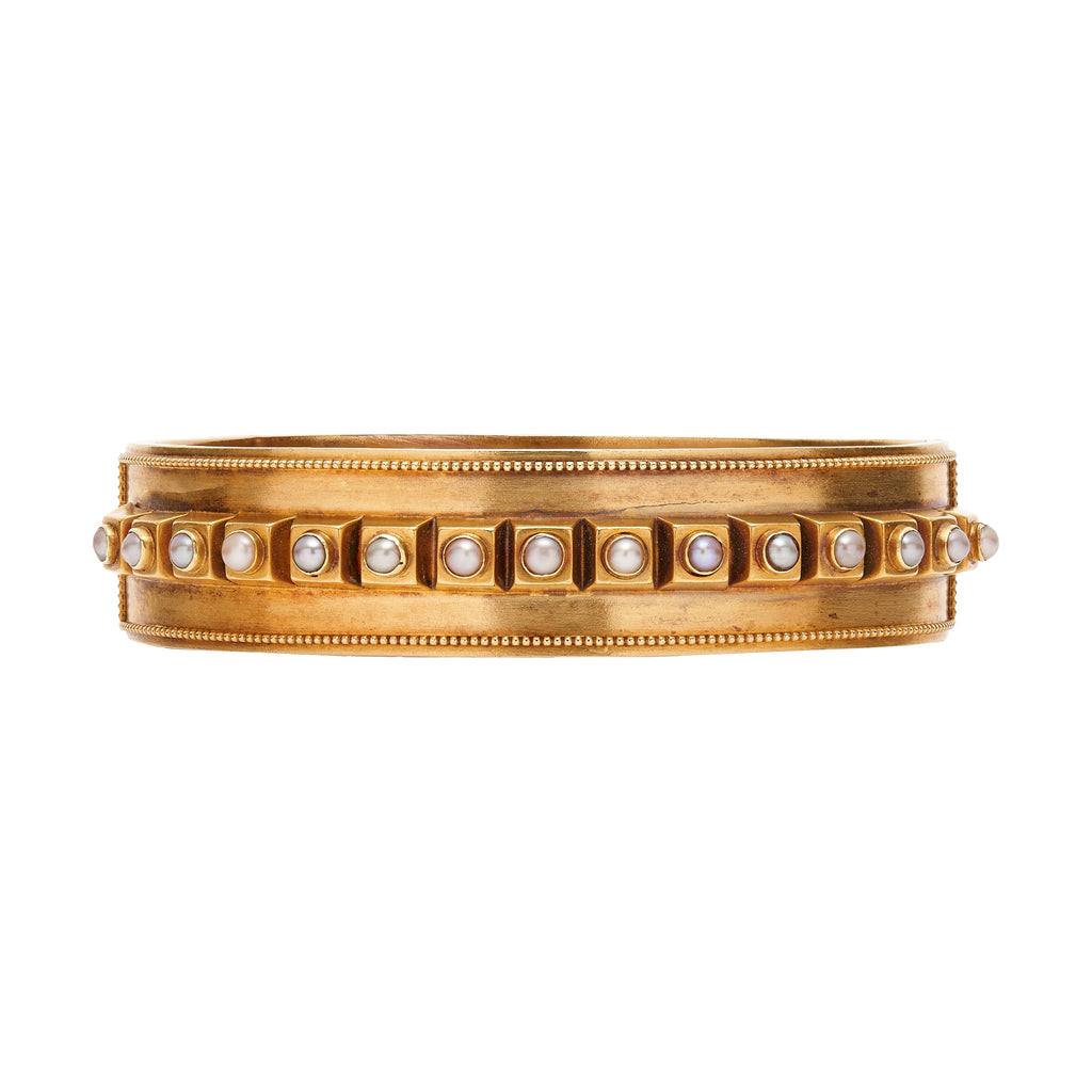 Antique Victorian 18k Pearl Studs Bangle Bracelet