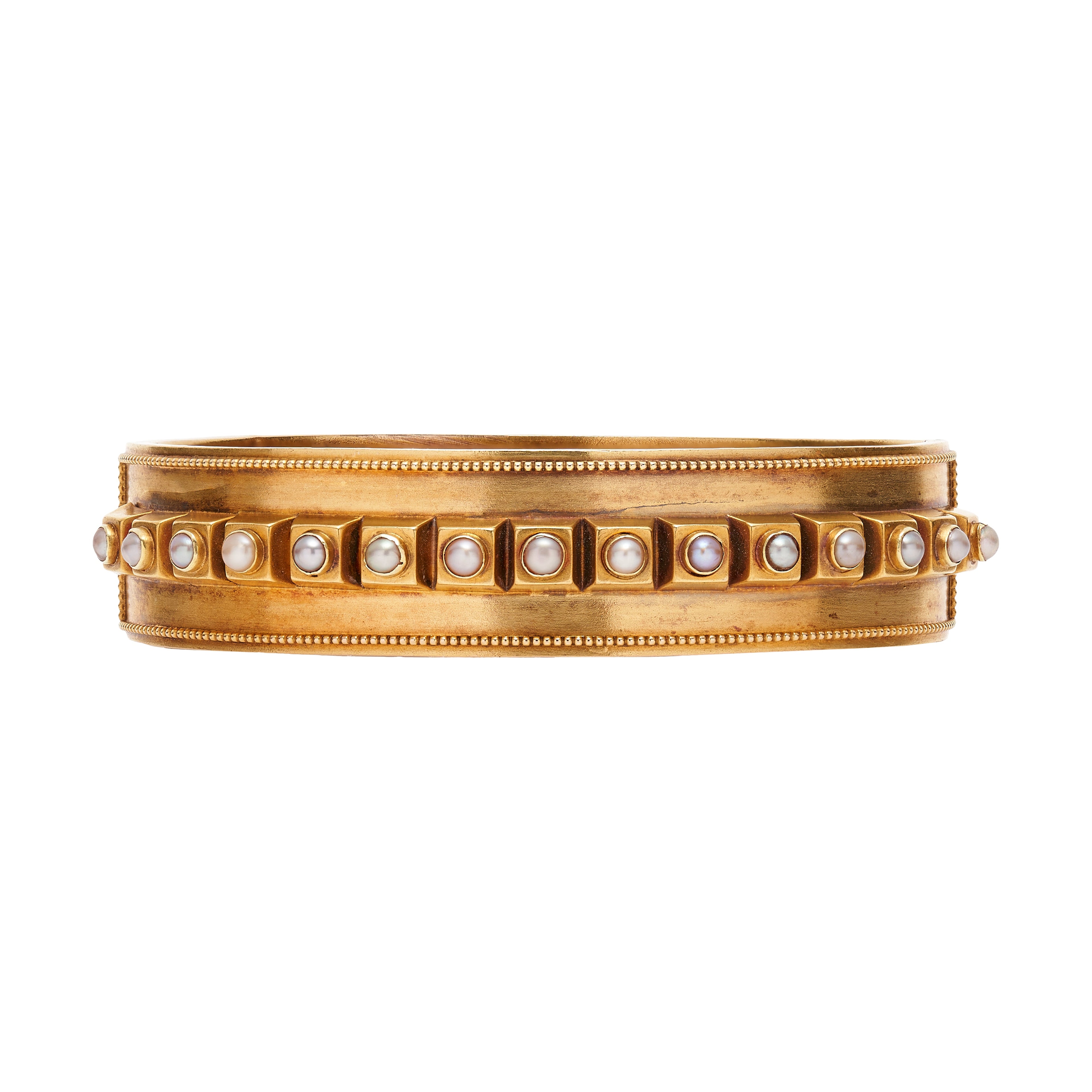 Antique Victorian 18k Pearl Studs Bangle Bracelet