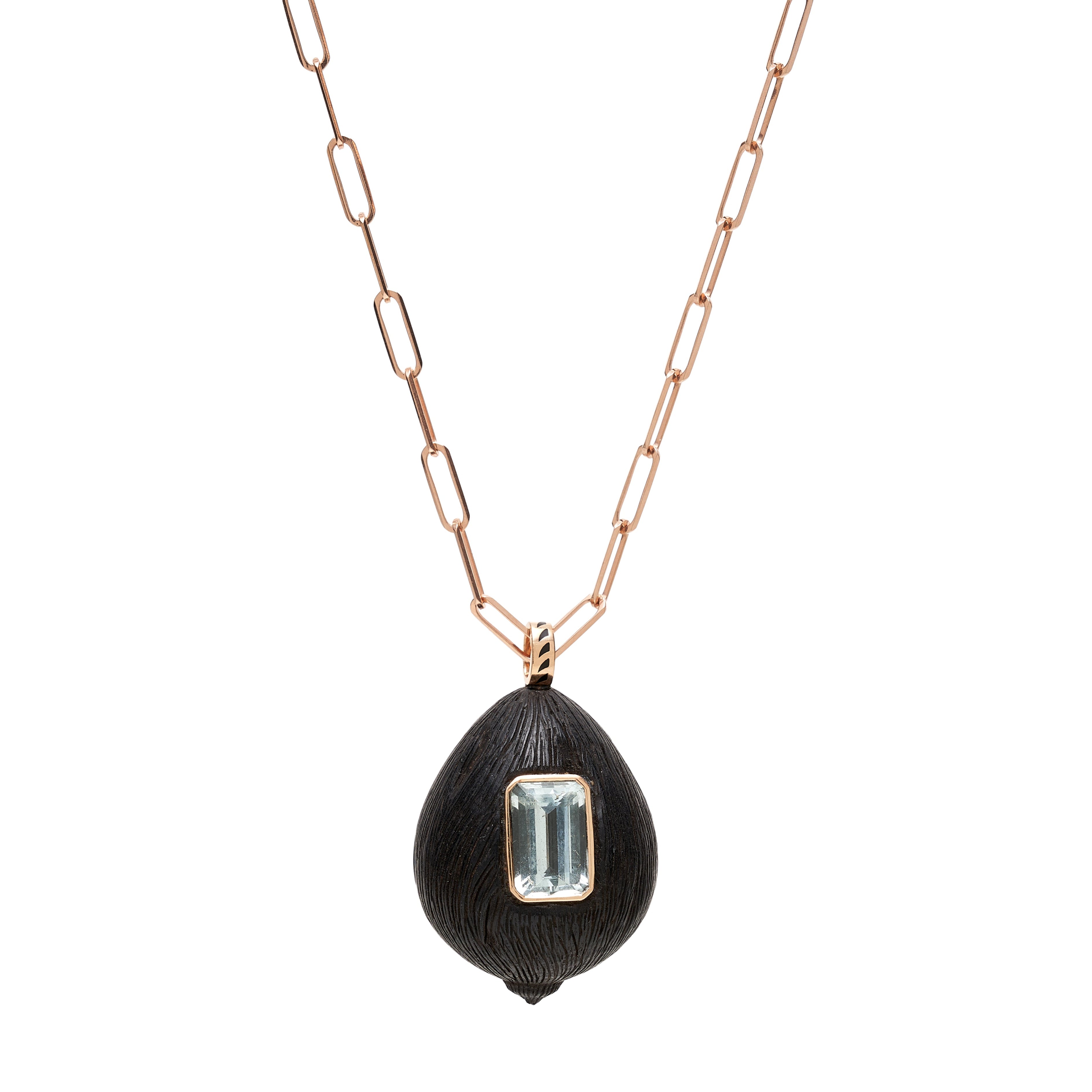 Dezso 18k Grande Ebony Wood Coquito w/ Aquamarine Pendant