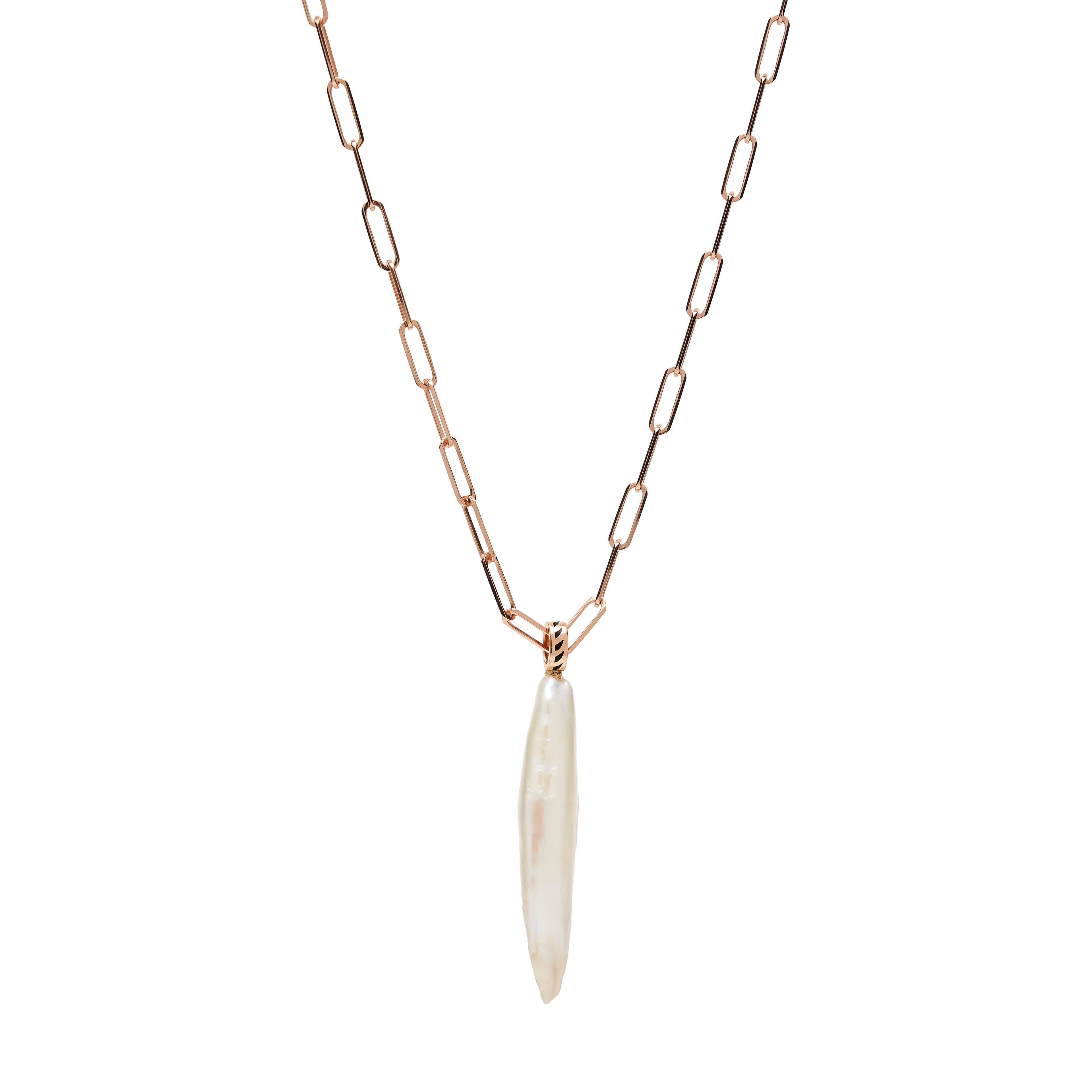 Dezso 18k Grande Pearl Pendant w/ Shark Fin Enameling