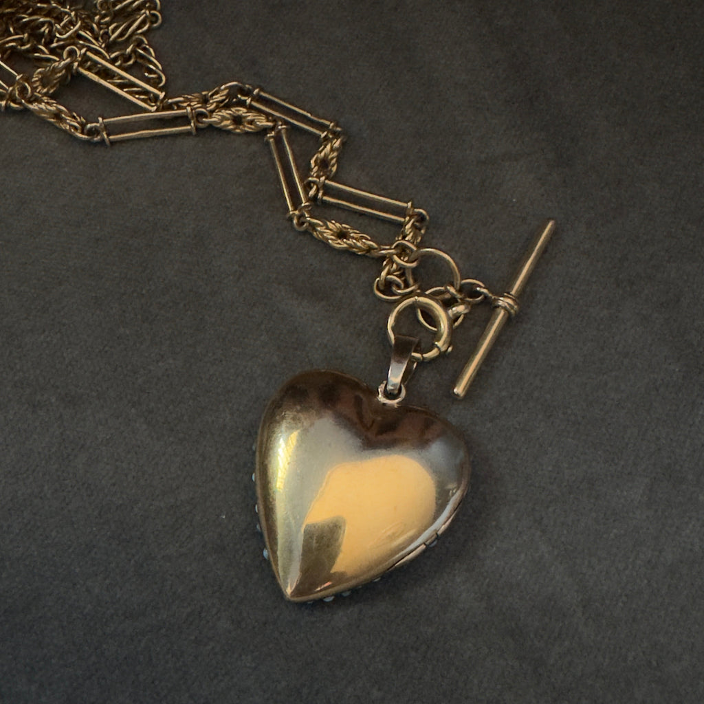 Vintage French 18k Pavé Turquoise Paste Heart Locket Pendant