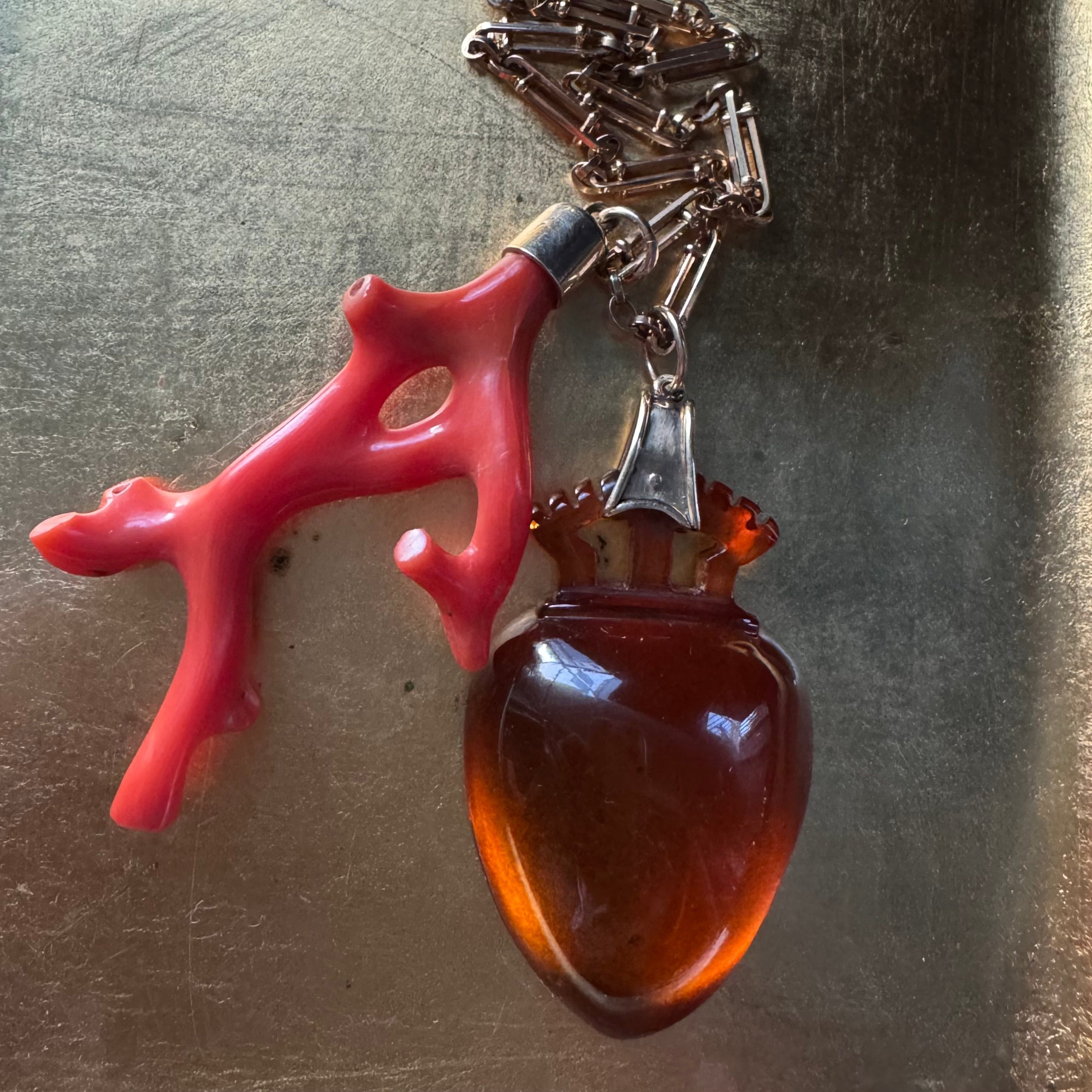 Antique Victorian 14k Amber Crowned Heart Pendant w/ Cuff Bale