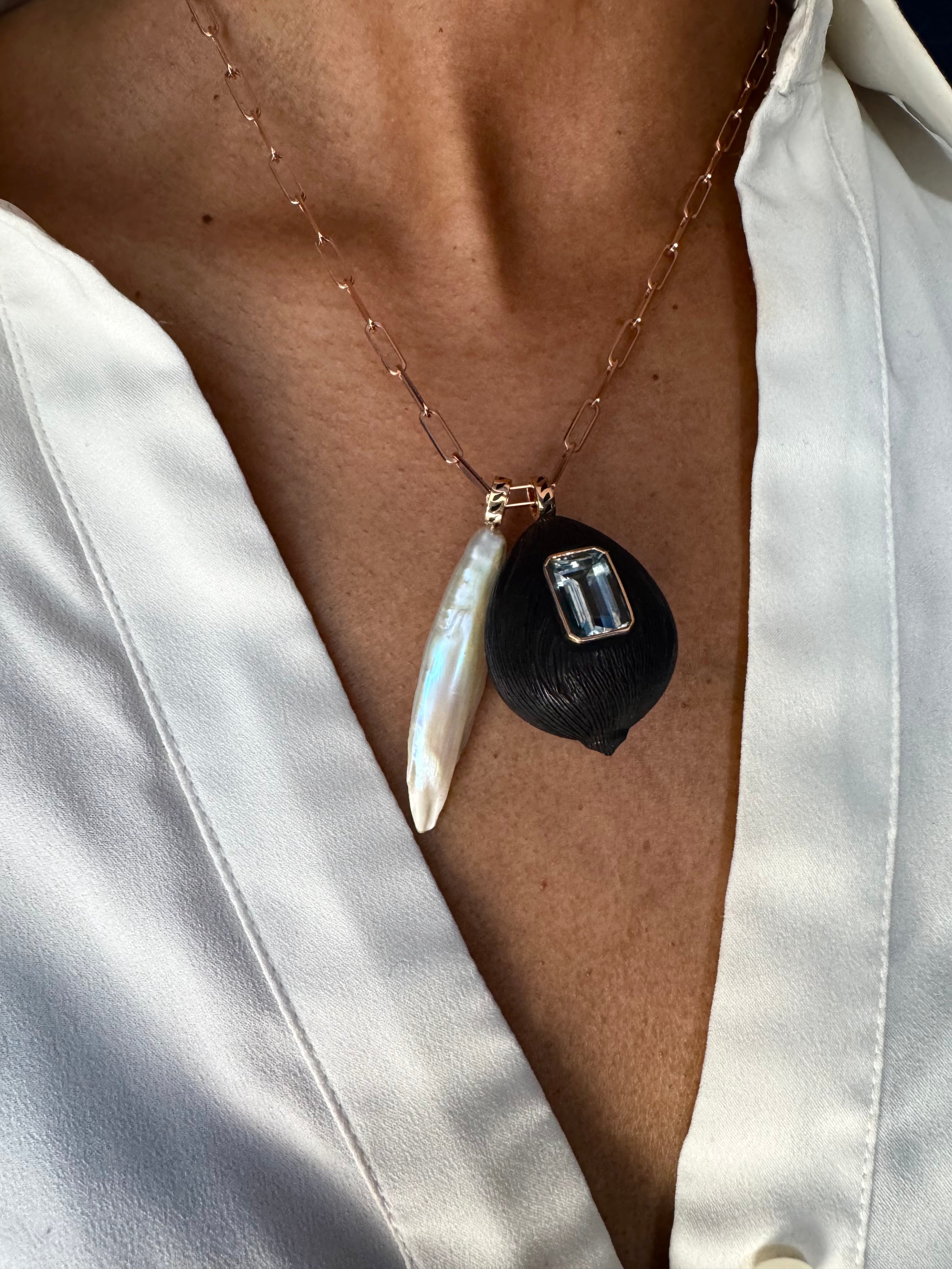 Dezso 18k Grande Ebony Wood Coquito w/ Aquamarine Pendant